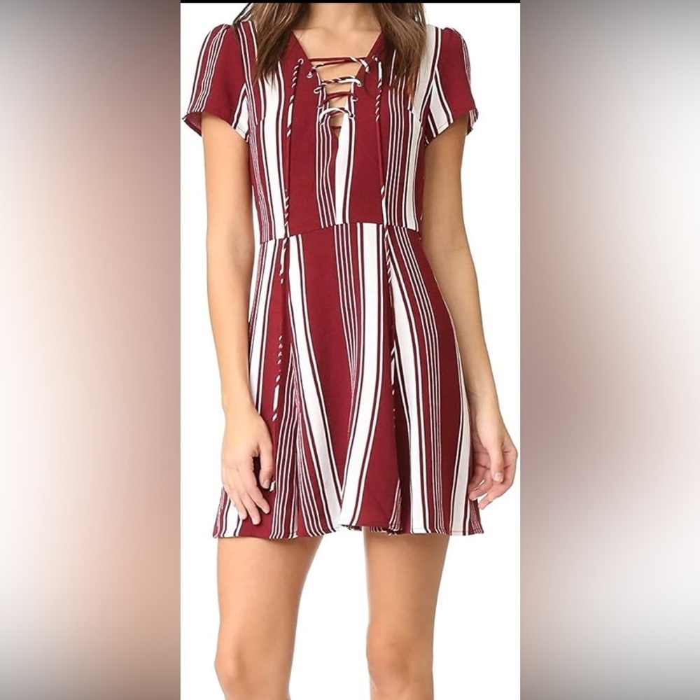Lovers + Friends Compass Stripe Lace-Up Fit & Flare Dress Size Medium - Picture 2 of 8